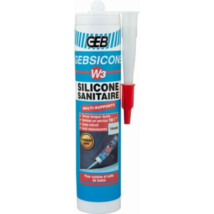 Mastic GEBSICONE W3 100% silicone d'étanchéité - Cartouche de 280ml Transparent - 890751
