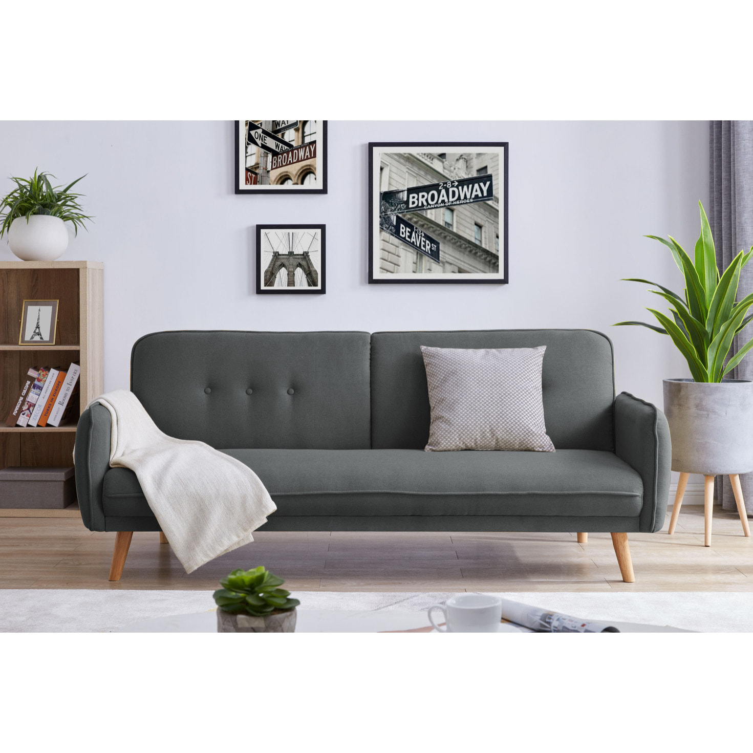 Canapé scandinave convertible 3 places en tissu gris foncé AMBO