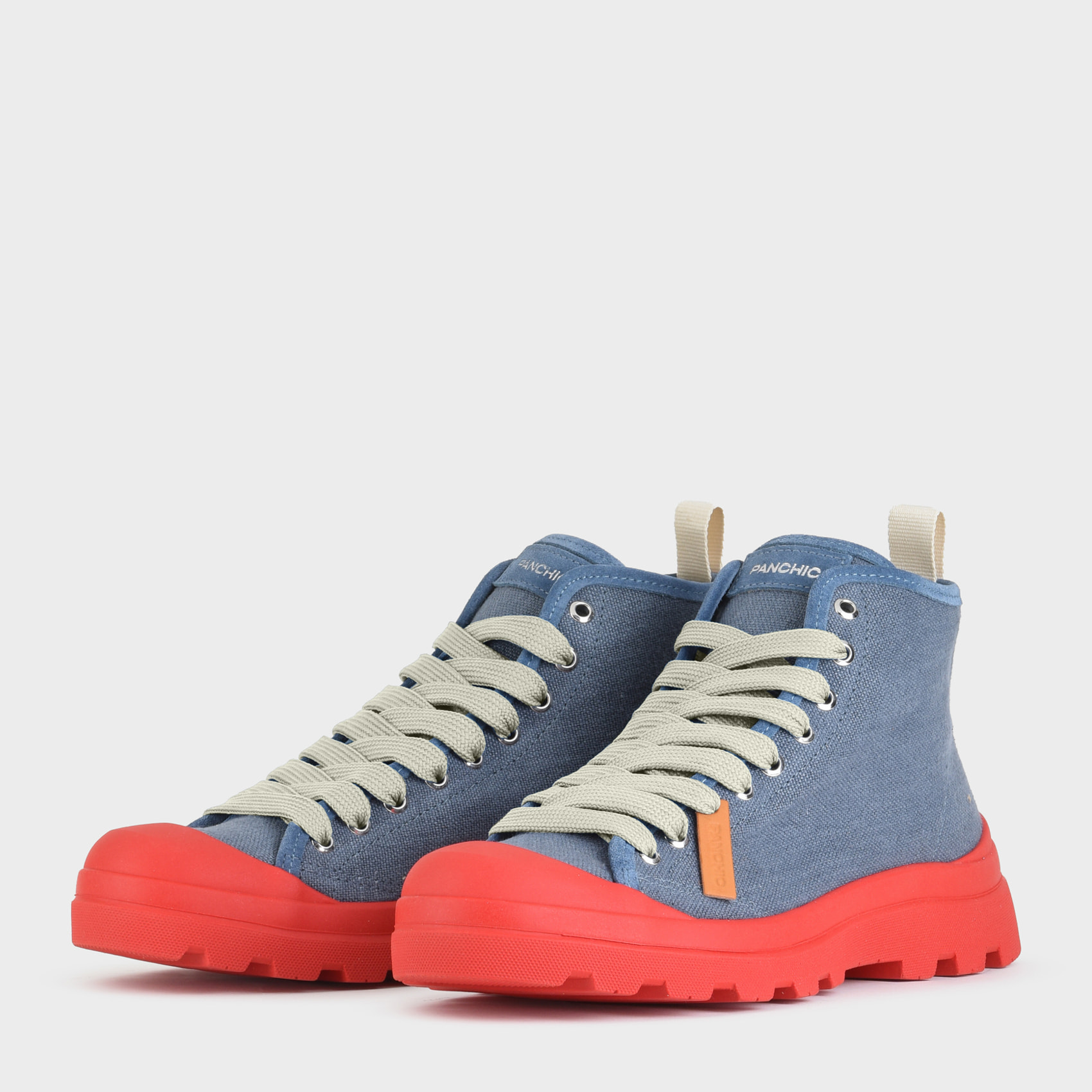 POLACCHINO P03 UOMO IN LINO E SUEDE BLU DENIM-ROSSO