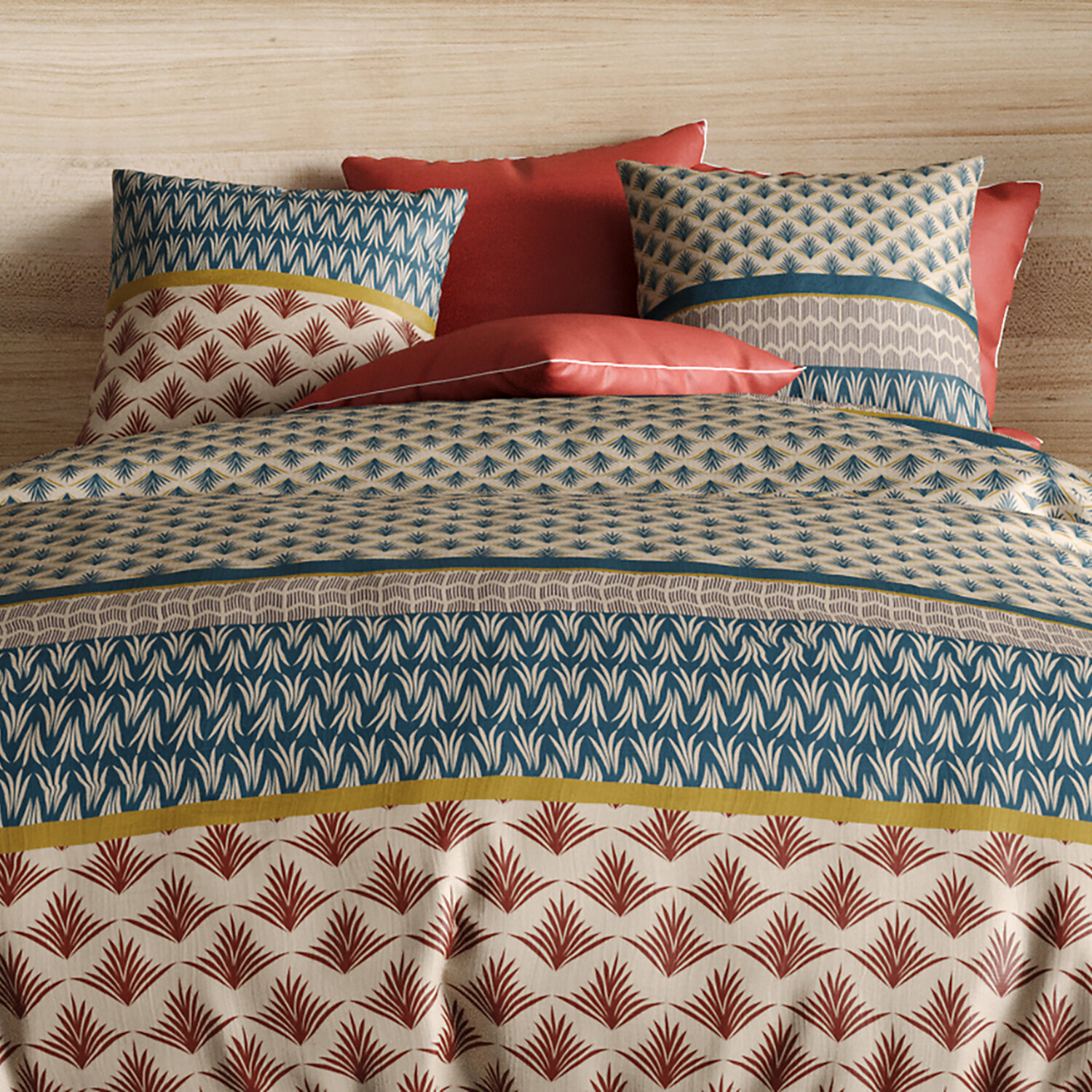 Parure housse de couette + 2 taies 100% coton 71fils manille