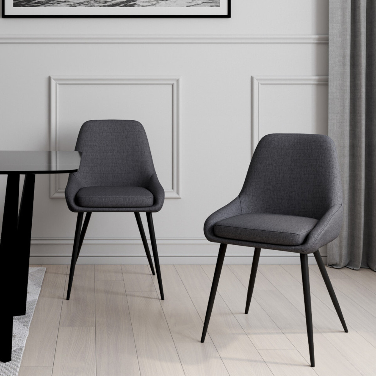 Chaises Ornella tissu gris foncé pieds métal noirs - lot de 2