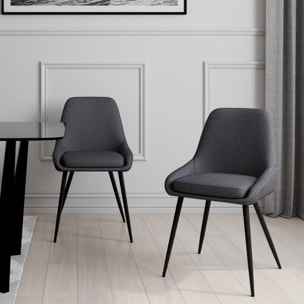 Chaises Ornella tissu gris foncé pieds métal noirs - lot de 2