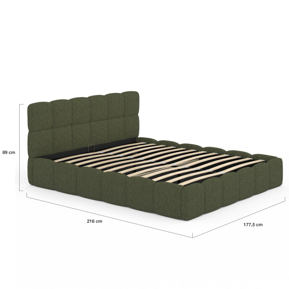 Lit coffre Bubble 160x200cm bouclette vert kaki