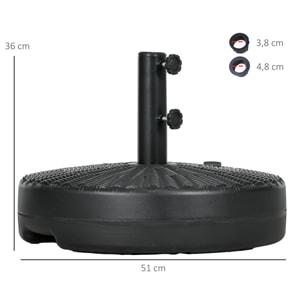 Base de Sombrilla Redondo Soporte para Parasol Rellenable de Agua 22 kg y Arena 29 kg para Poste de Parasol de Ø38/48 mm Superficie de Imitación de Ratán Ø51x36 cm Negro