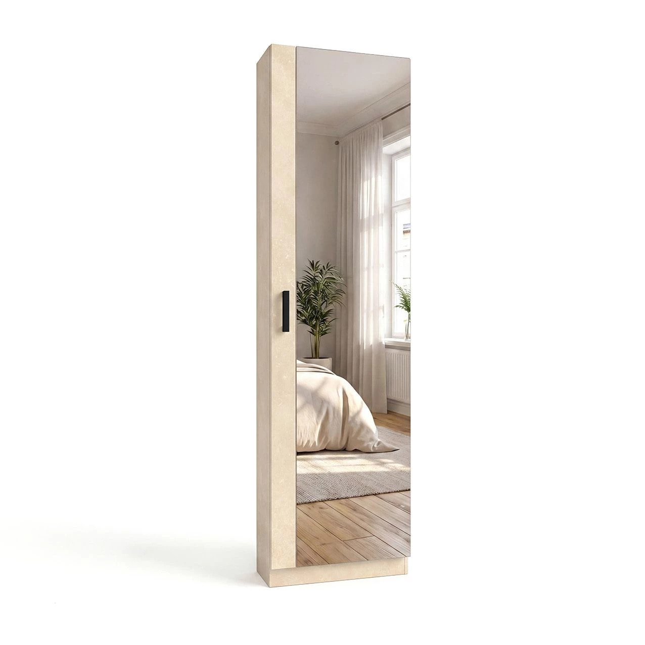 Zapatero alto de 1 puerta con espejo en microcemento beige 180x50 cm Roma Microcemento Beige