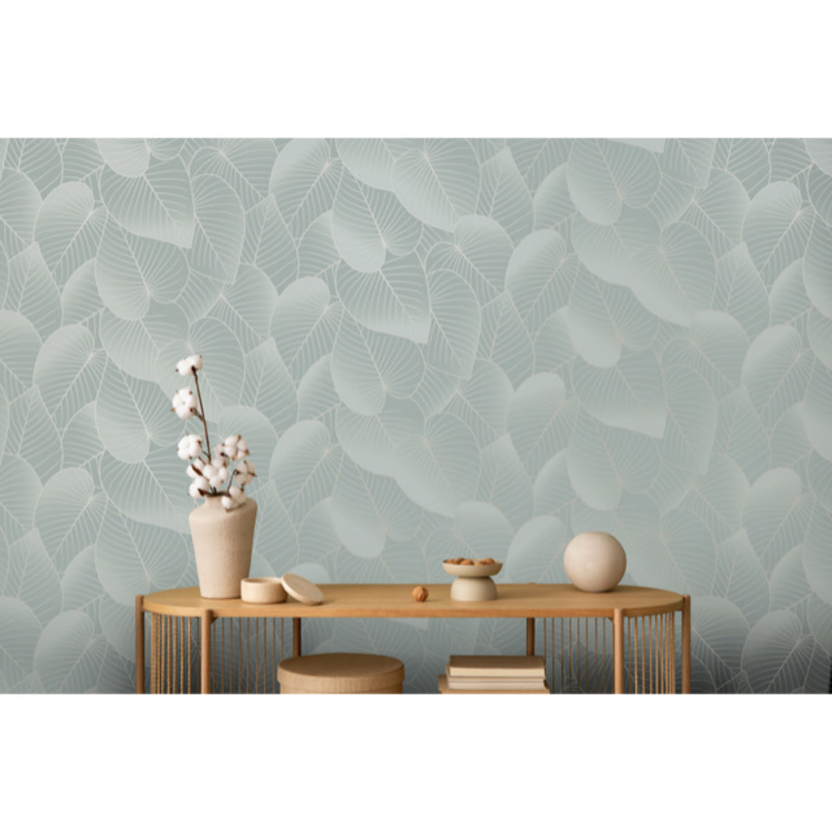 Papier peint feuilles tropicales bleu glacier