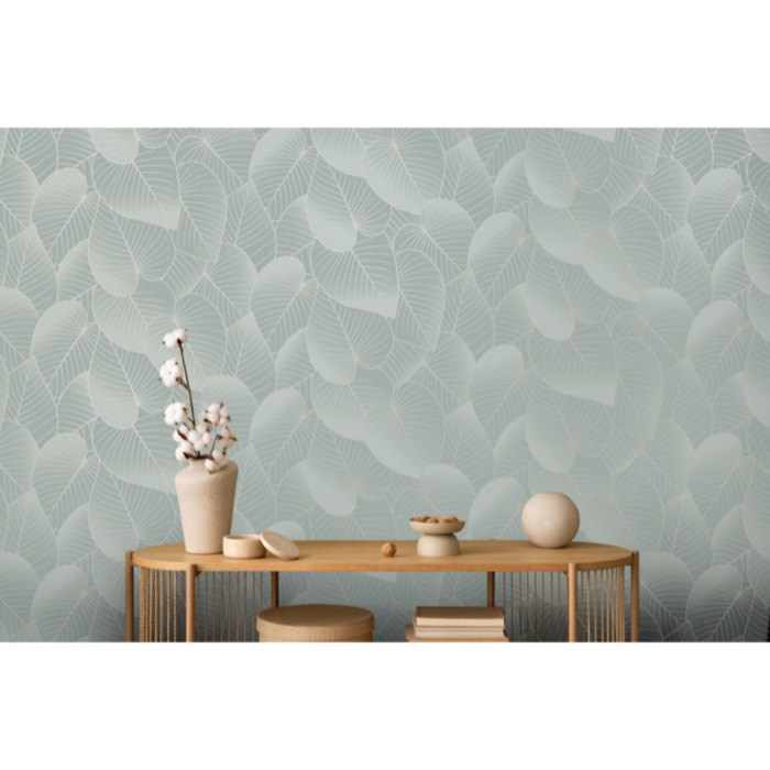 Papier peint feuilles tropicales bleu glacier