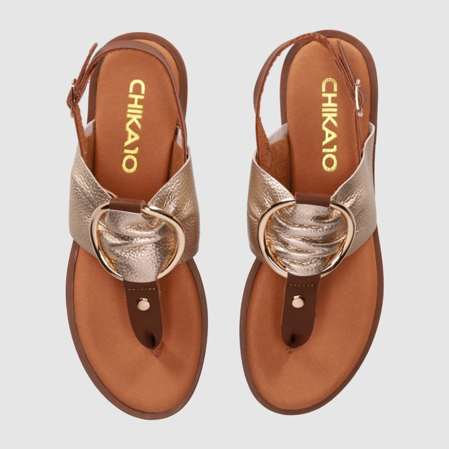 Sandalias de Piel - Platino - Tacón: 1 cm