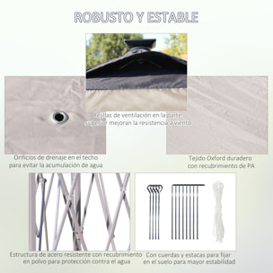 Carpa Plegable con Luces LED 3,3x3,3 m Cenador de Jardín con Control Remoto 4 Paredes Laterales de Malla Altura Ajustable y Bolsa de Transporte para Patio Fiestas Beige