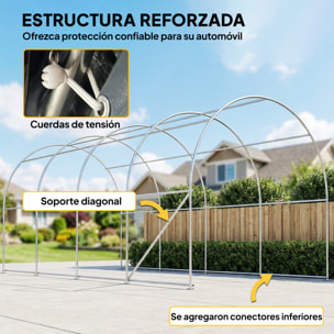 Carpa Garaje Portátil 3x6 m, Garaje Exterior para Coche Impermeable con Puerta Enrollable con Cremalleras y 4 Ventanas, Marco Metal Galvanizado, UPF 30+, Cobertizo de Almacenamiento, Gris