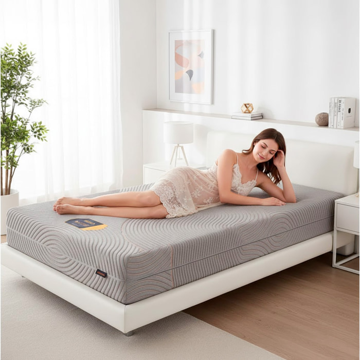 Materasso Singolo Memory Foam Double Face H3/H4 Ergonomico Medio Rigido Sfoderabile Traspirante Con Supporto Ortopedico 80 x 190 x 23 Cm Grigio