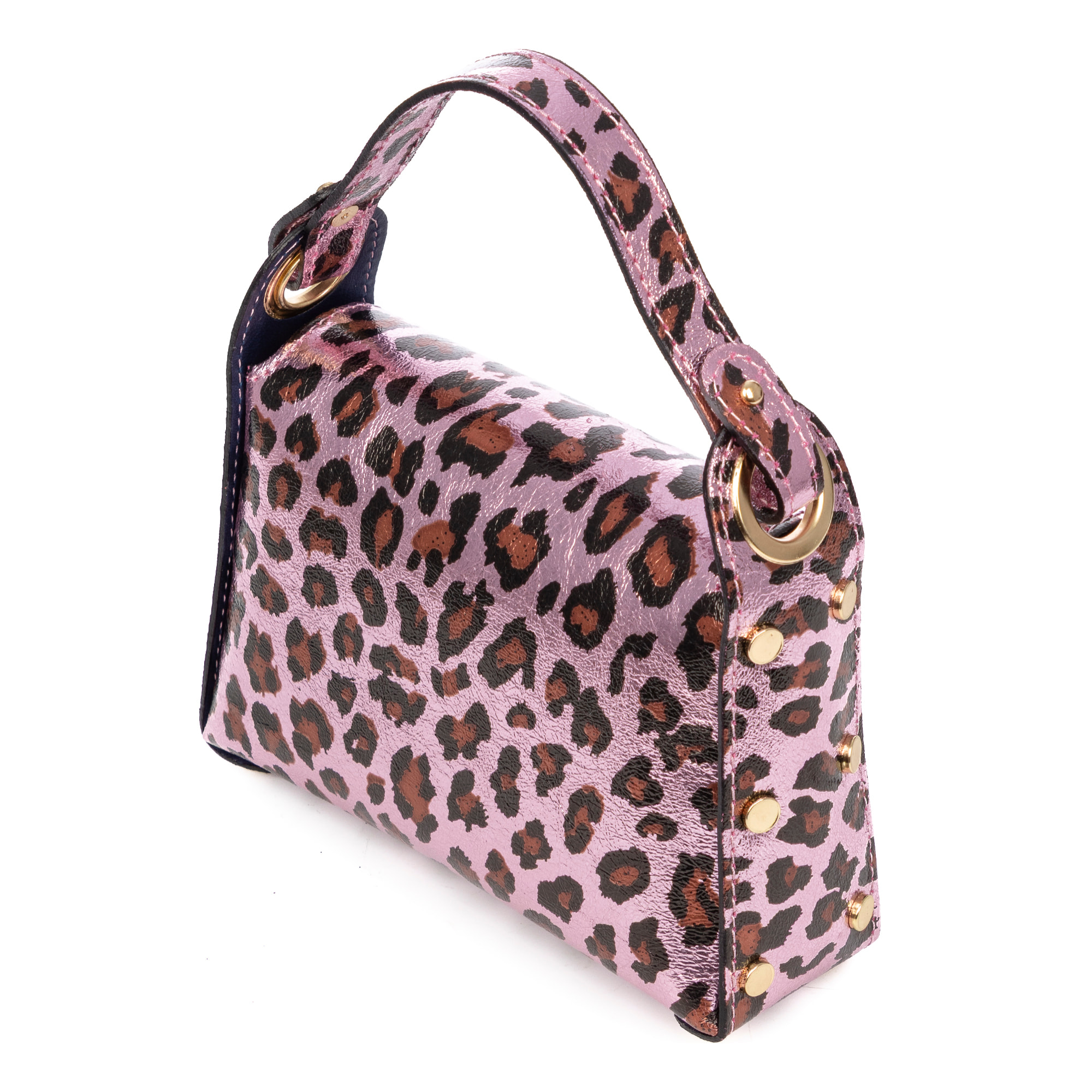 Aquileia bolso de mano mujer. Piel auténtica Gamuza con estampado animal print leopardo lacada brillante.