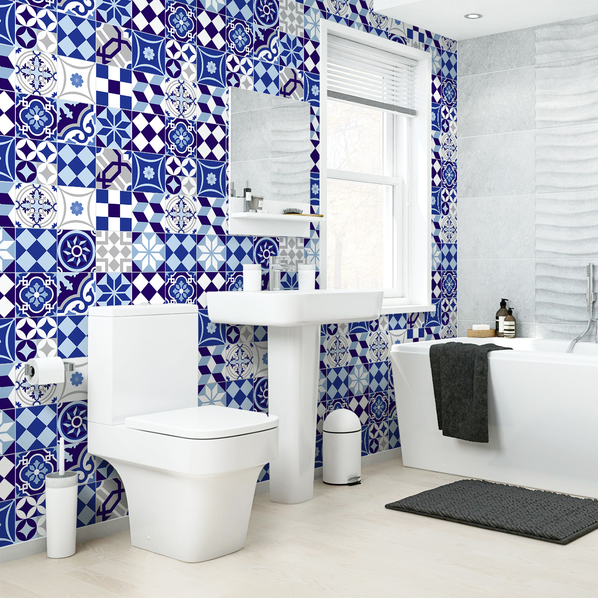 Stickers muraux - Sticker Mural Carrelage adhésif Cuisine Salle de Bain - 60 STICKERS CARRELAGES AZULEJOS FLAVINIA