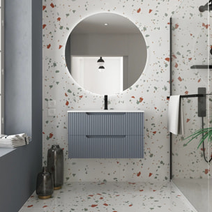 Meuble de Salle de Bains LEON 80cm Gris - 2 Tiroirs en MDF Ondulés - Vasque à encastrer