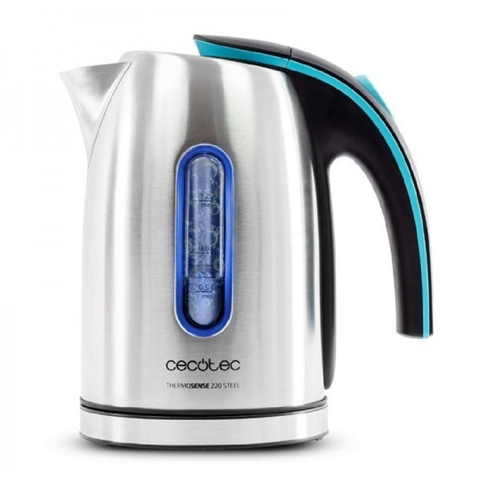 Cecotec Bouilloire Électrique ThermoSense 220 Steel, 1.2 L, Sans BPA, Acier Inox