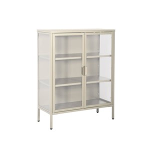 Armoire vitrine acier et verre trempé 2 portes 80cm beige - Arkansas