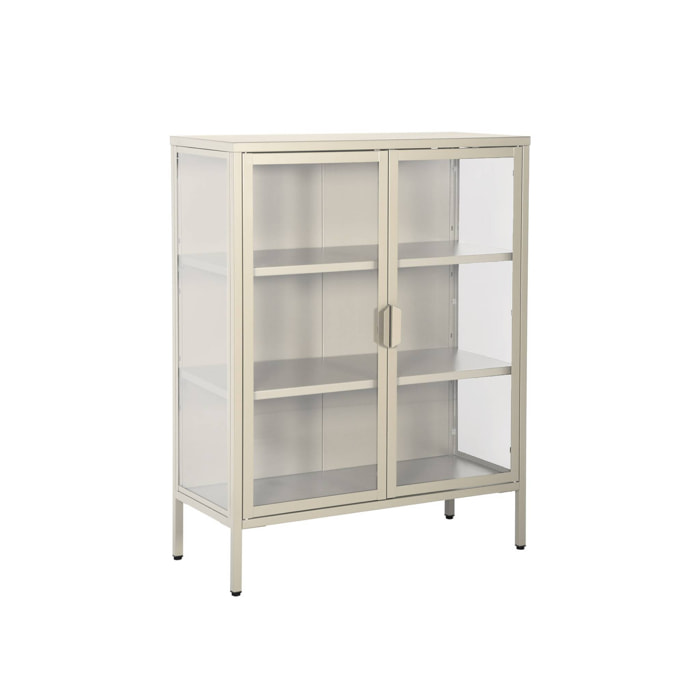 Armoire vitrine acier et verre trempé 2 portes 80cm beige - Arkansas
