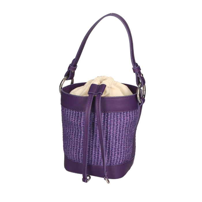 Borsa a secchiello da donna - Modello Alyssa - Pelle & Paglia - 13.0 x 16.0 x 10.0 cm