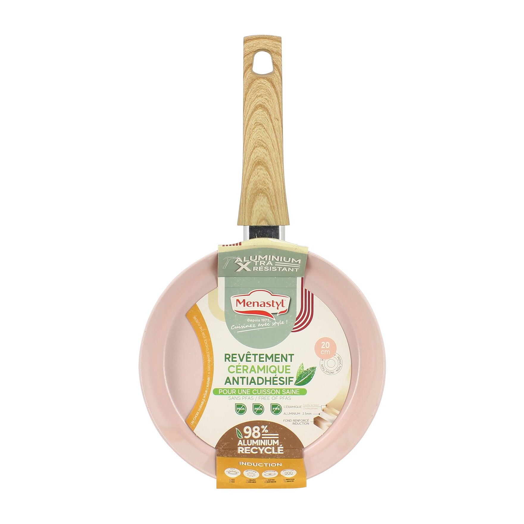 Poêle 20cm avec revêtement céramique rose - tous feux COLORAMA