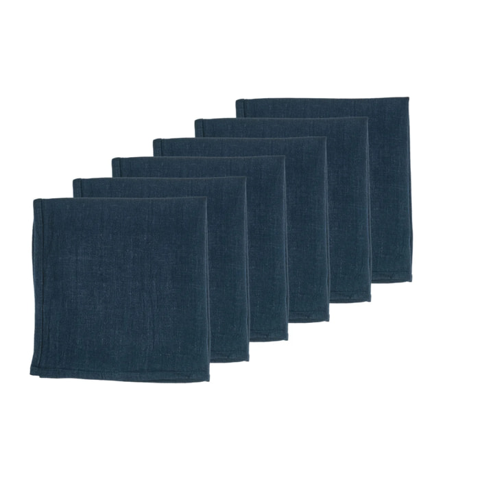 Serviette de table - 6 pièces - Lin et coton bleu nuit