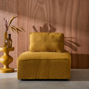 Chauffeuse pour canapé modulable tissu bouclette moutarde 1 place Bao. L 90 x P 90 x H 74cm