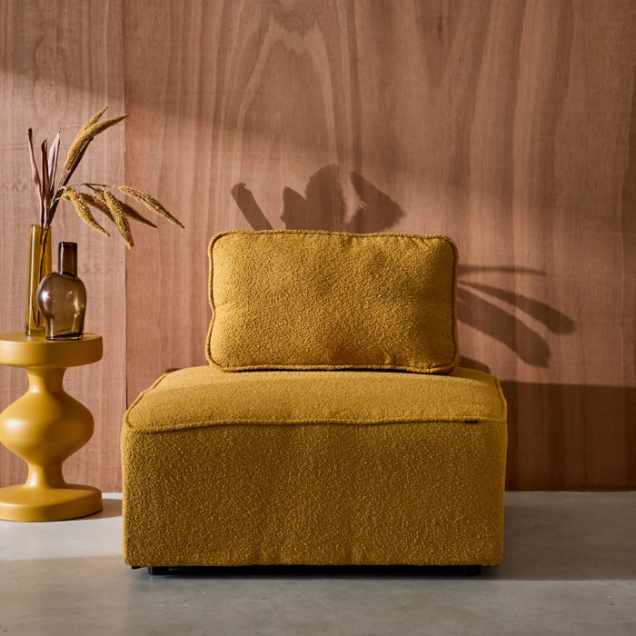 Chauffeuse pour canapé modulable tissu bouclette moutarde 1 place Bao. L 90 x P 90 x H 74cm