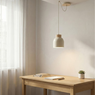Lampada a sospensione KRU in acciaio moka e legno