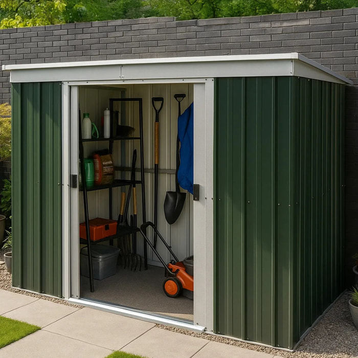 Abri de jardin métal vert Yardmaster 2,3 m² + kit d'ancrage
