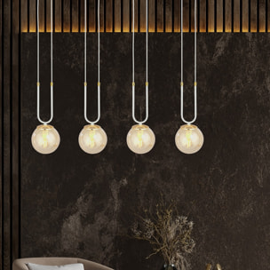 Lampada a sospensione GLAM in acciaio bianco e vetro ambra