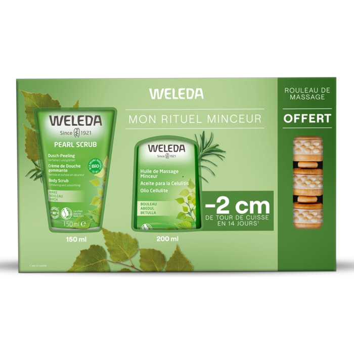 WELEDA - Coffret Minceur (Huile de Massage Minceur 200 ml + Crème de Douche Gommante 150 ml au Bouleau + Rouleau Massant)