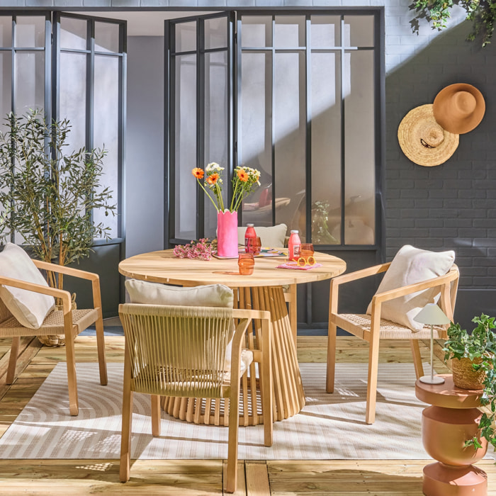 Table à manger intérieur/extérieur bois d'acacia + 4 assises OVIEDO + CALAMA
