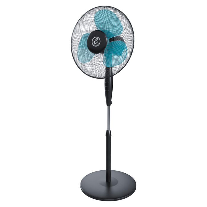 Ventilatore A Piantana Potente Da 50W Per Pavimento Pale Da 40 Cm Silenzioso 3 Velocità Oscillante Altezza e Inclinazione Regolabili Nero E Azzurro