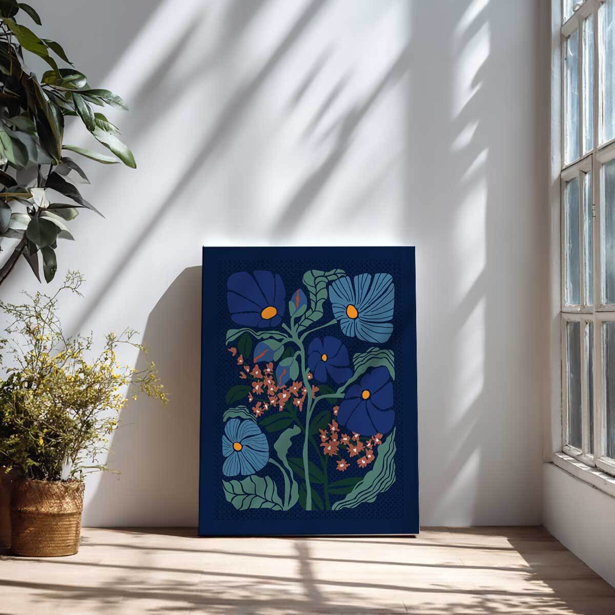 Tableau fleurs Tableau fleurs style klimt bleu nuit Toile imprimée
