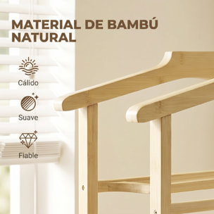 Galán de Noche de Bambú, Perchero Burro con Ruedas, Barras para Ropa, Soporte para Pantalones, Bandeja y Estante Inferior, Perchero para Dormitorio, 41x50x105 cm, Natural