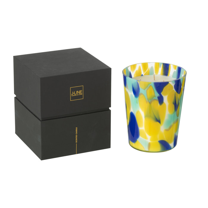 J-Line bougie parfumée Noa - White Tea - verre - bleu/jaune - medium - 68H
