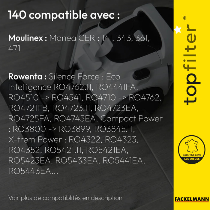 4 sacs aspirateur Rowenta Silence Force Moulinex TopFilter Premium