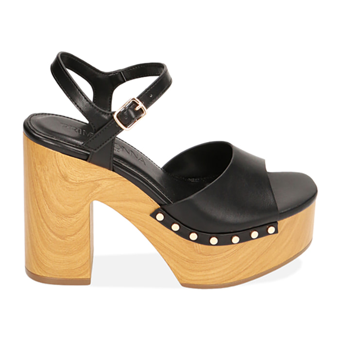 Sandalias negras con plataforma, tacón de 11,5 cm