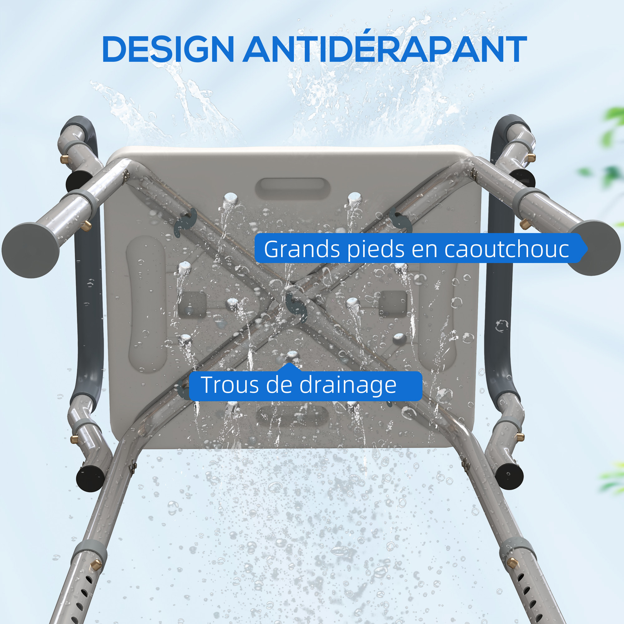 Chaise de douche tabouret de douche antidérapant - hauteur réglable, accoudoirs - alu HDPE gris