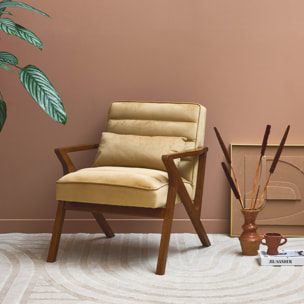 Fauteuil scandinave bois d'hévéa et velours ANTOINE