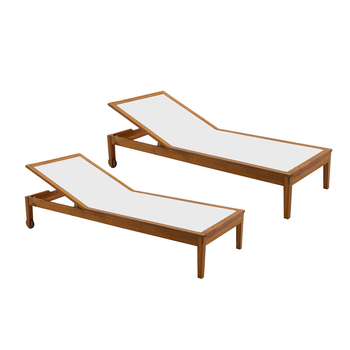 Bains de soleil blanc et bois massif (lot de 2) NAVEEN