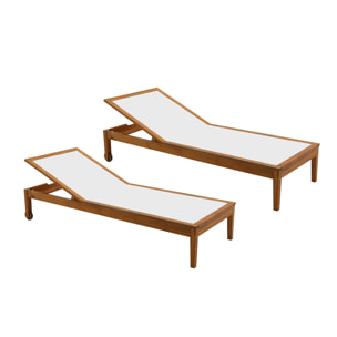 Bains de soleil blanc et bois massif (lot de 2) NAVEEN