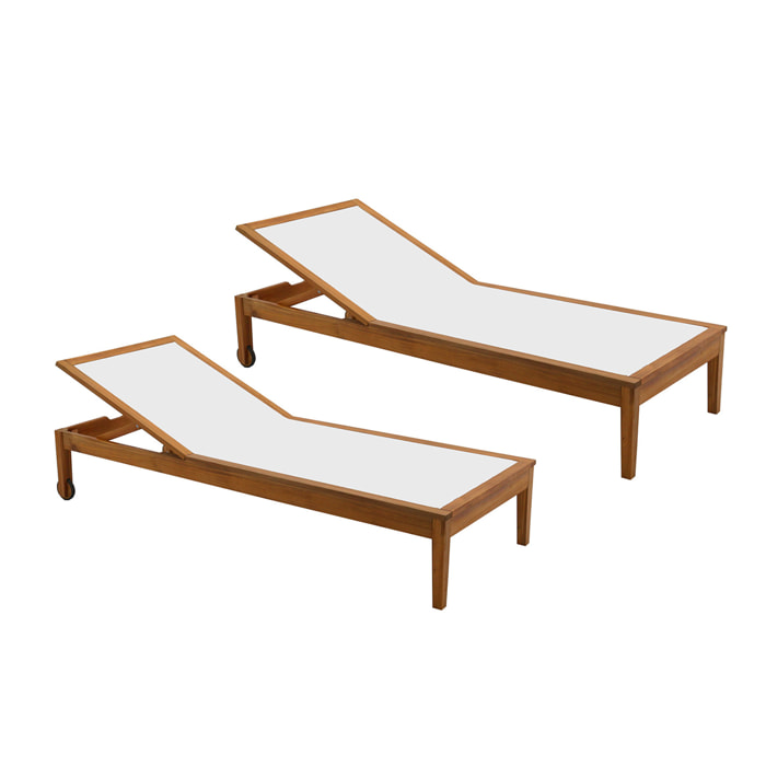 Bains de soleil blanc et bois massif (lot de 2) NAVEEN
