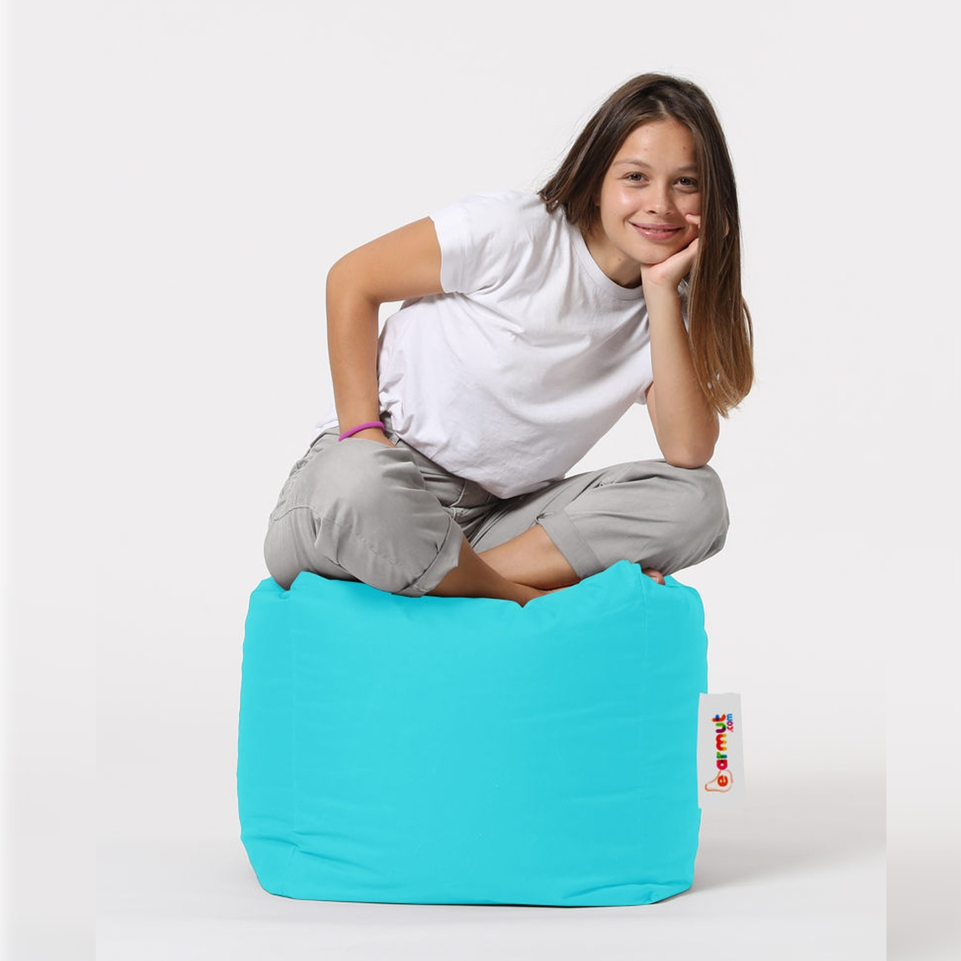 Pouf de jardín de color turquesa