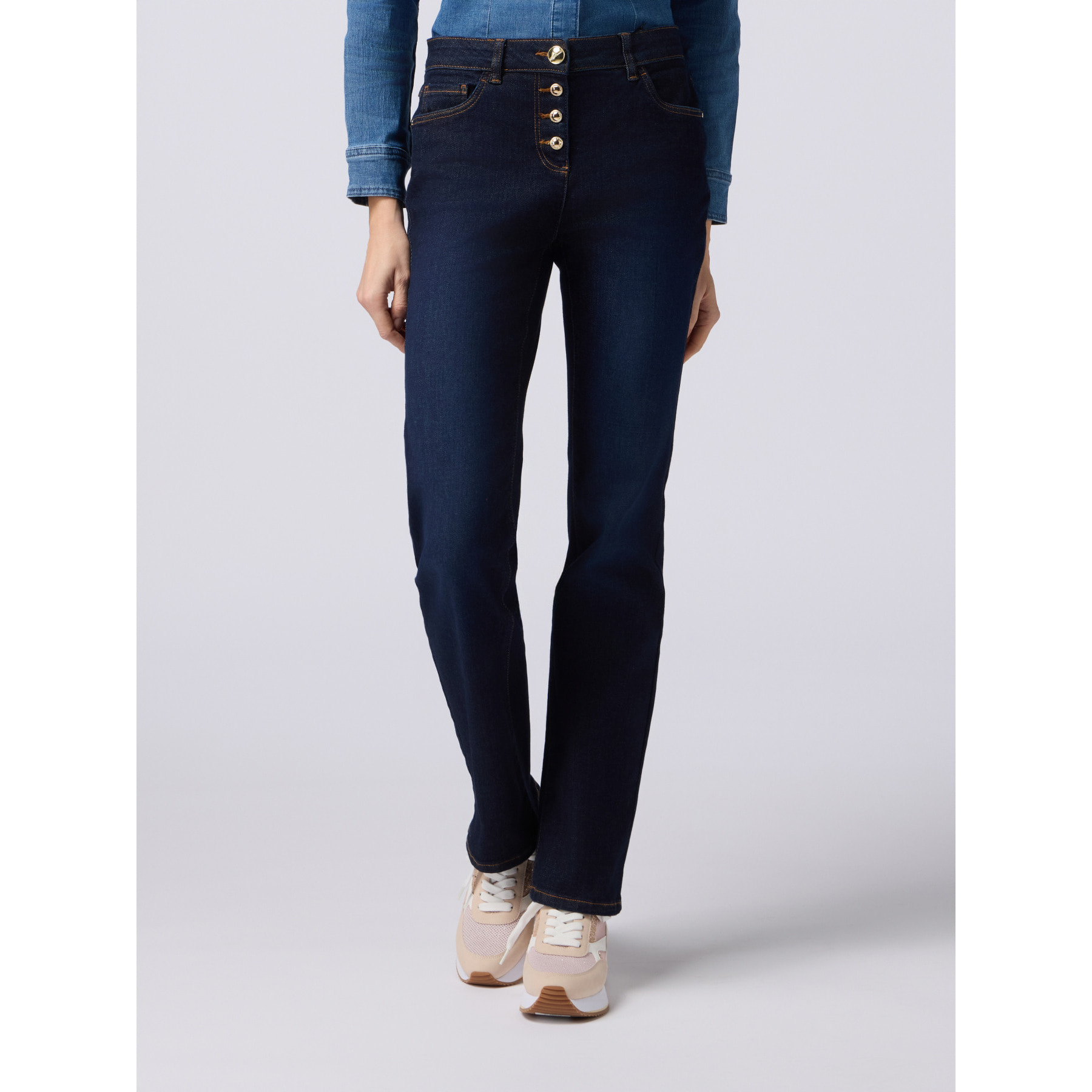 Oltre - Jeans regular azul enjuague con botones dorados - Azul