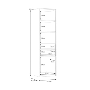 Bibliothèque 59 cm 4 niches 2 tiroirs décors blanc et chêne - BROOM