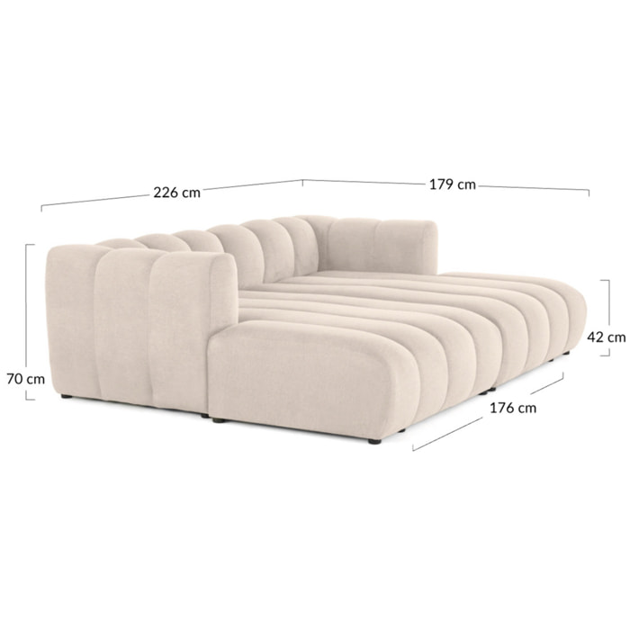 Debbie - canapé modulable droit 3 places avec double méridienne - assise profonde - en tissu texturé - Rose