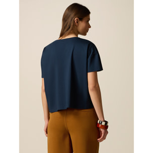 Oltre - T-shirt con applicazioni floreali - Blu