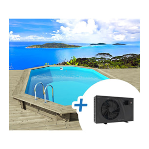 Piscine bois " Palma 145 " 7.57 x 4.07 x 1.44 m + Pompe à chaleur pour piscine 6 kw/h inverter "PowerLine by Hayward" - Noir