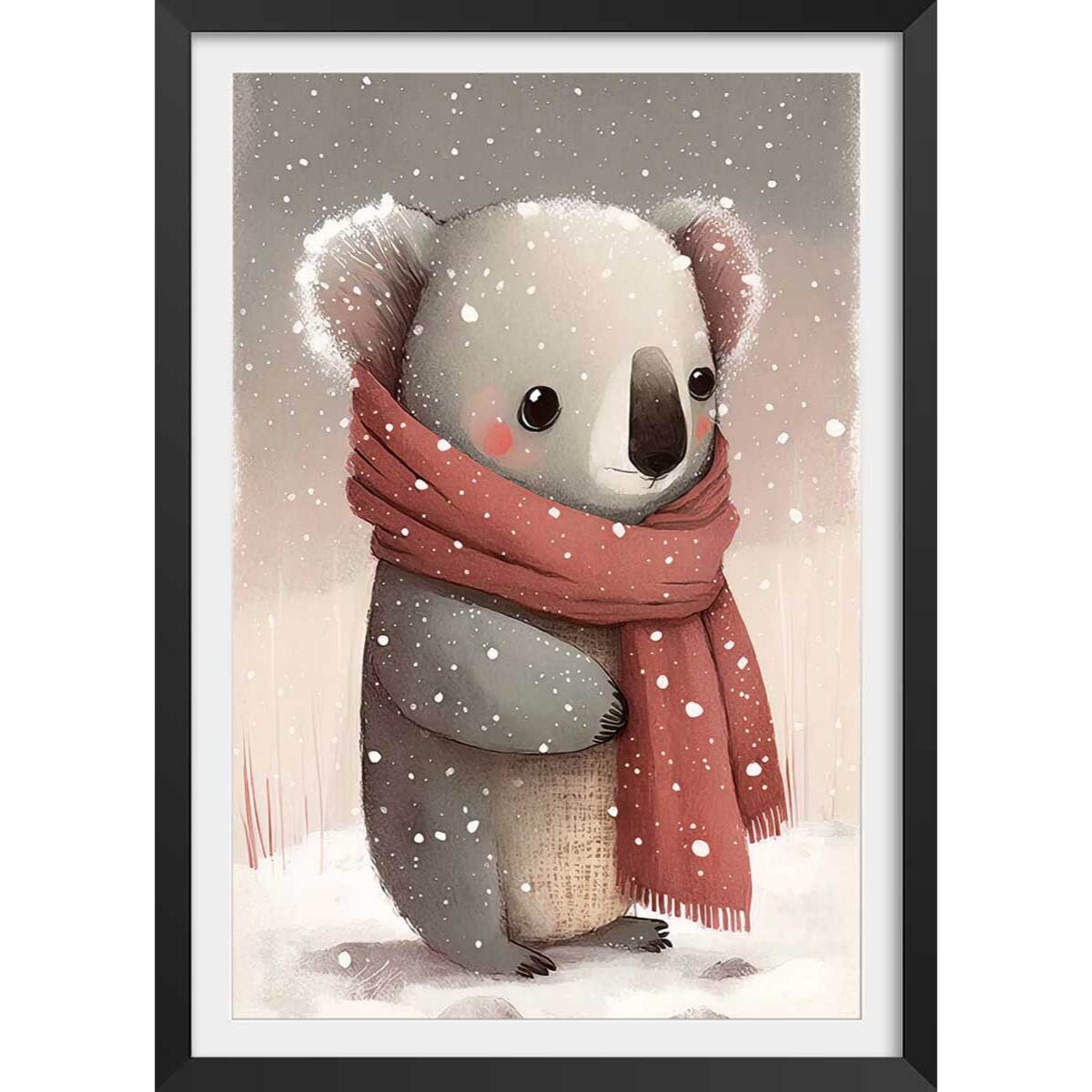 Affiche enfant koala sous la neige  Affiche sous cadre noir