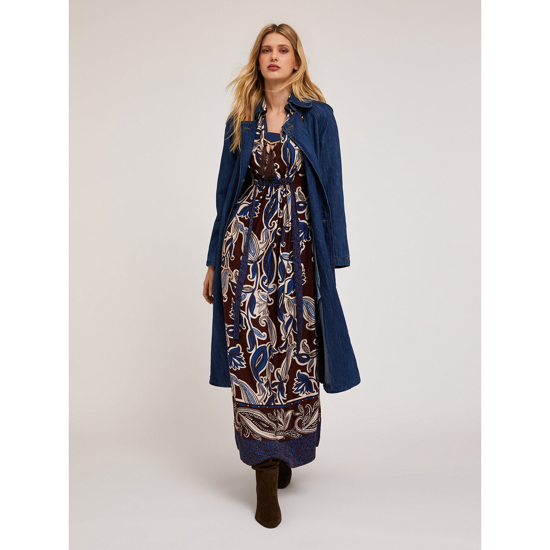 Motivi - Vestido largo de viscosa con estampado fular - Azul